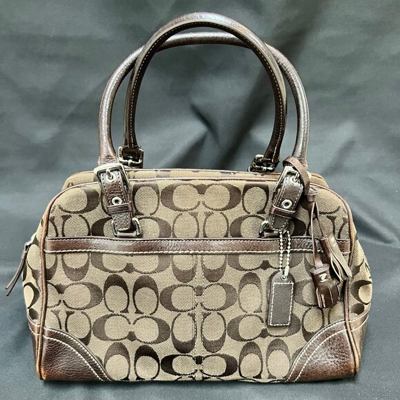 Coach Handbags - Coach Vintage Dark Brown Signature Satchel Shoulder Bag Bag Purse Double Handle